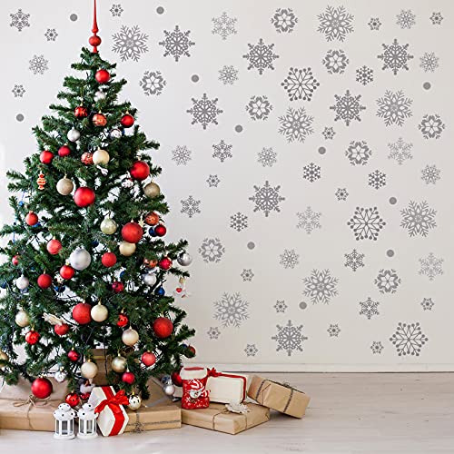 305 Pieces Christmas Wall Decals Snowflake Wall Stickers Xmas White Winter and Frozen Theme Snowflakes Decals Removable Home Window Decoration Ornament for Christmas Party Supply (Silver)