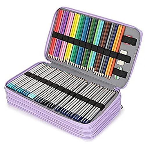 Estojo de lápis de alta capacidade 300 slots de lápis coloridos papelaria para estudantes da escola caixa de armazenamento pu (Roxo)