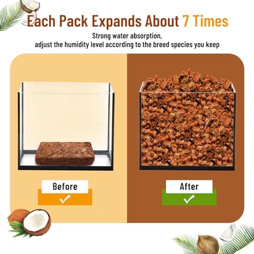 Riare 6 Pack Natural Coconut Chip Substrate for Reptiles- Compressed Coconut Husk Reptiles Bedding, Coco Husk Chip Terrarium Substrate for Snakes, Tortoises, Ball Python, Frogs, Bearded Dragon, Lizard - 2