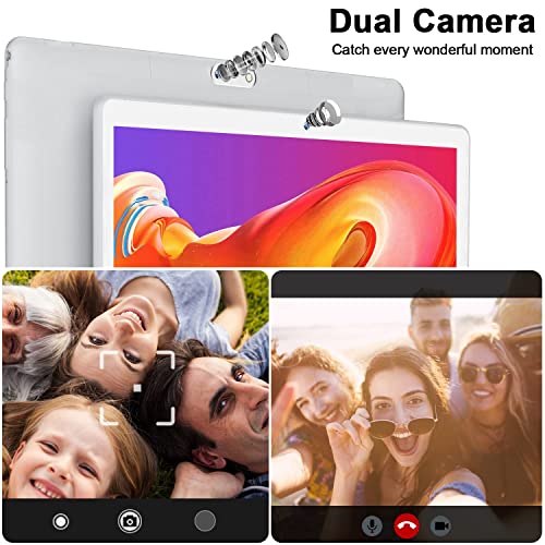 2024 Newest 10.1 Inch Android Tablet with Keyboard - 5G WiFi Tablets RAM 4GB ROM 64GB 512GB Expandable -6000mAh Dual Camera Bluetooth 5.0 1080 FHD GPS Sliver
