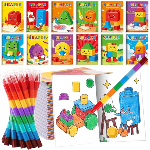 BenLouis 12 Building Block Coloring Books with 12 Stacking Crayons for Kids