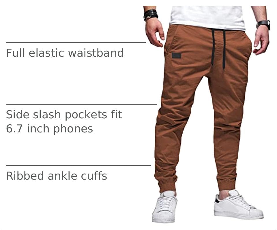 Image of JMIERR Mens Cotton Stretch Joggers Casual Twill Athletic Track Pants