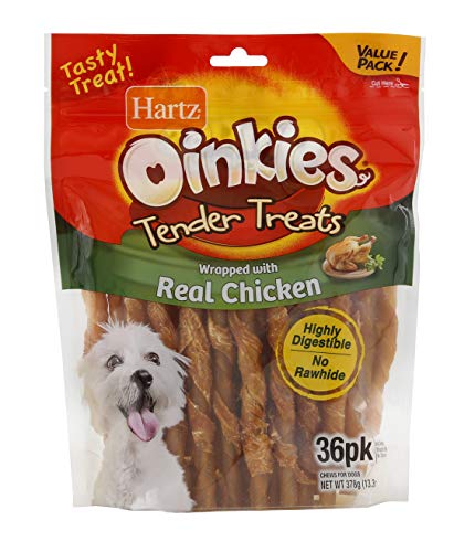 Hartz Oinkies Rawhide-Free Tender Treats Wrapped with Chicken Dog Treats Chews, 36 Count, Highly Digestible, No…