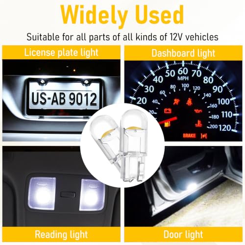 Image of ecocstm 30 PCS Car 194 LED Bulbs, 168 2825 W5W T10 Wedge COB LED Replacement Bulb, Error Free Interior Bulb for Dashboard Light, Dome Lights (Yellow)