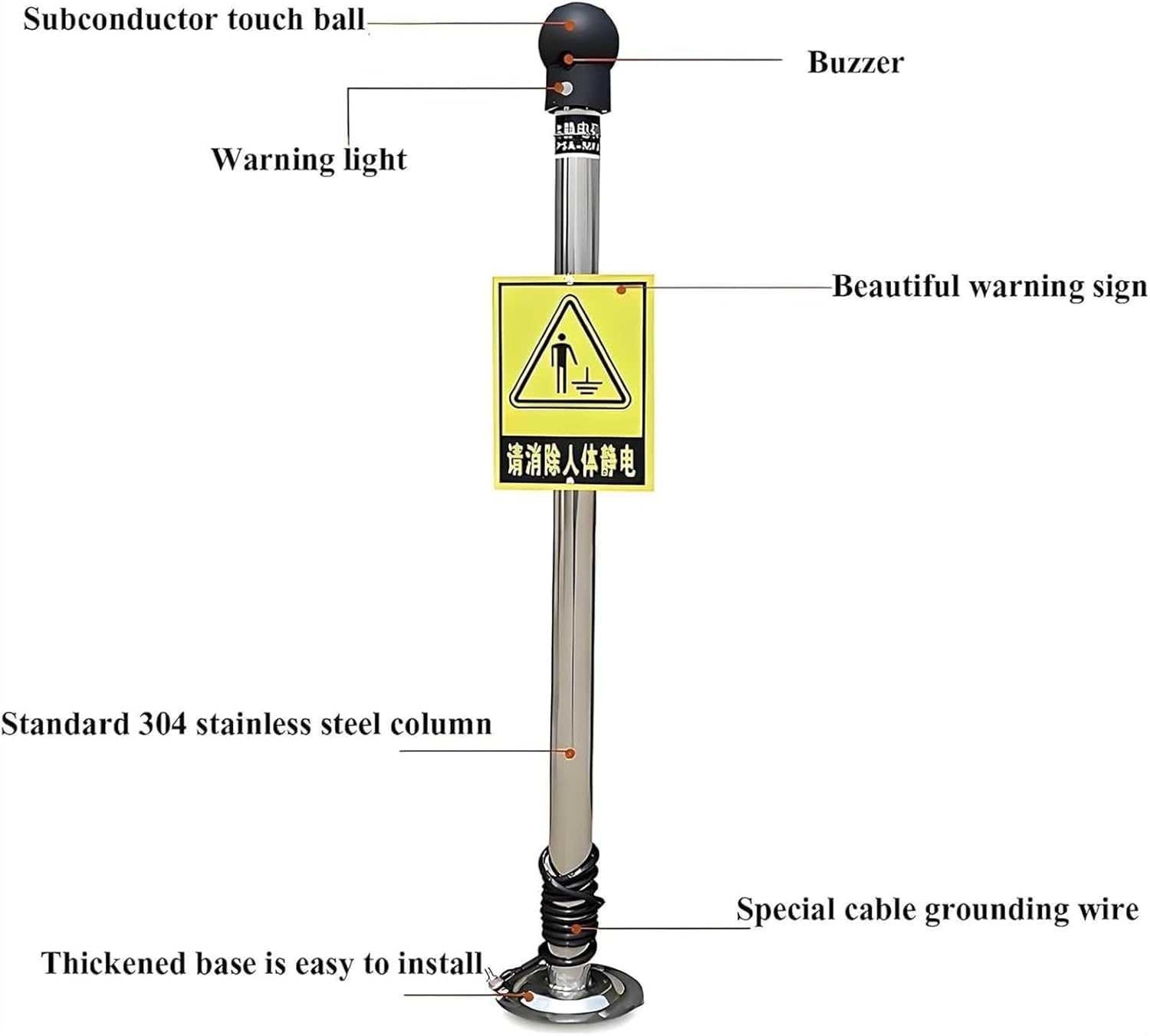 Eliminador de electricidad estática para seguridad industrial, descarga rápida con alerta de sonido y luz, solución de conexión a tierra fiable