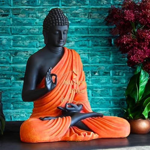 Image of Swarn House Decor's Beautiful Sitting Buddha Idol Statue for Home & Garden - Big Size 2 Feet (Black & Rose)