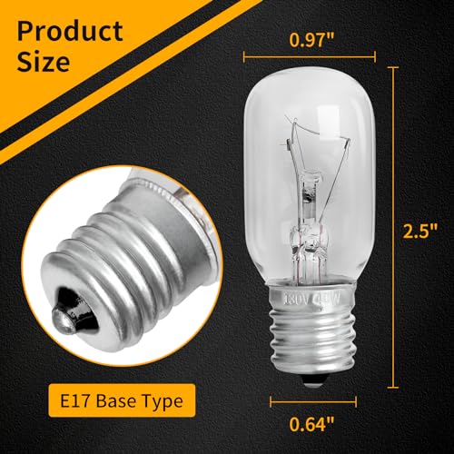 Image of UP2WIN Light Bulbs Compatible with GE Maytag Frigidaire Kenmore Microwave Oven GE Microwave WB36X10003 - E17 Base 130V 40W Microwave Light Bulb 2 Pack