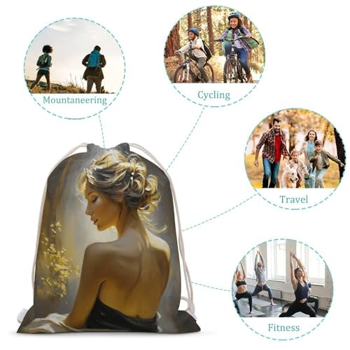 Beautiful Woman Back Drawstring Backpack Canvas String Bag Lightweight Sports Gym Bag for Men Women3