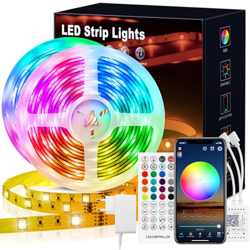 VKH LED Strip 30m, RGB LED Streifen Selbstklebend mit Fernbedienung und APP, Upgrade Farbwechsel Musik Sync LED Lichterkette für Zuhause, Schlafzimmer, Küche, Party (2 * 15m)