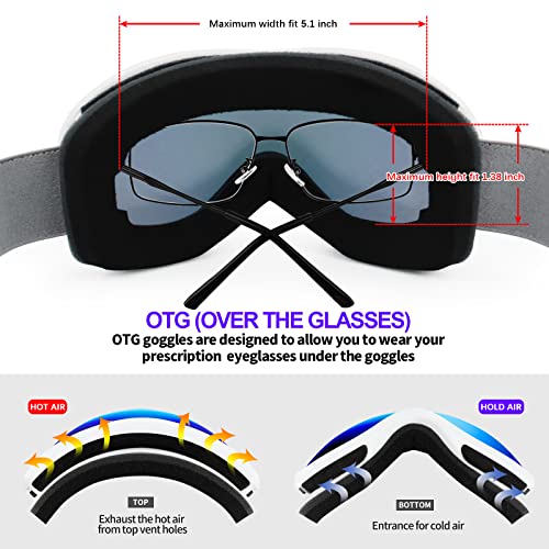 Image of Supertrip Snow Ski Goggles Anti-Fog 100% UV Protection Snowboard Skiing Goggles (White Frame /Blue Lens (vlt 28%))