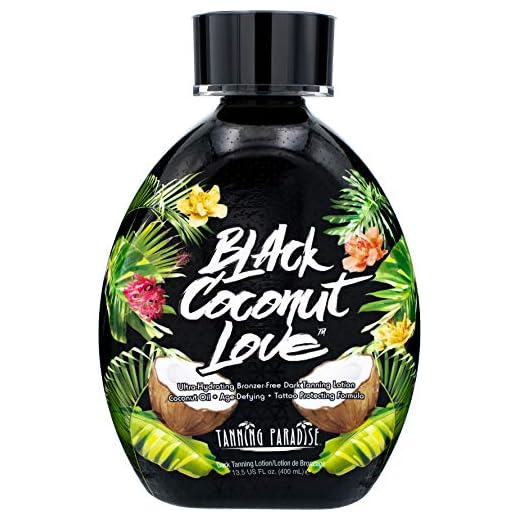 Tanning Paradise Black Coconut Love Tanning Lotion | Coconut Oil | Age-Defying | Tattoo Protecting Formula | Ultra Hydrating Dark Tanning Lotion, 13.5oz