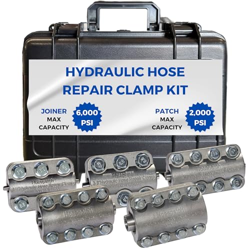 HosePatch Kit: Juego de herramientas de reparación hidráulica de emergencia en el campo, con abrazaderas HosePatch tamaños de ¼', 3', 1/2', 3/4' y 1', 6000 PSI, reutilizable y económico para