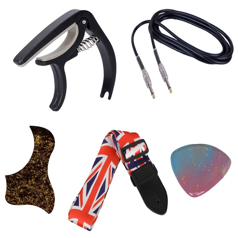 Guitar Accessories Kit ,5pc Including Capo/Connecting cable/strap/Picks/Strum guard for Guitar Players and Beginners