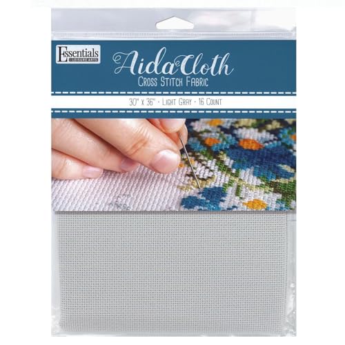 Image of Essentials By Leisure Arts Aida Cloth, 16 Count, Light Gray Cross Stitch Fabric, Embroidery Fabric, Cross Stitch Supplies for Crafting, Stitching, and Sewing Projects 30X36
