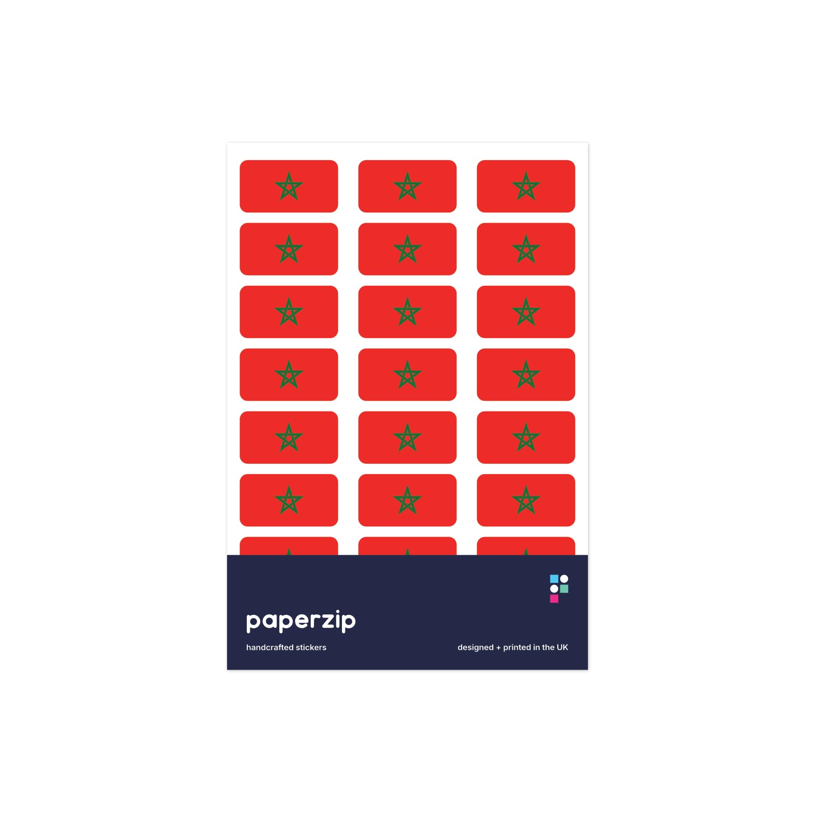 PAPERZIP – Morocco Flags (علم المغرب, Alam al-Maghrib) – 48 Stickers, 30x16mm, for Business, Schools, Celebrations