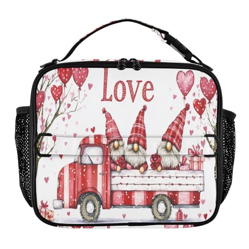 GuoChe Lonchera con bolsillos con cremallera para niños, con correa de hombro extraíble, para el trabajo y la escuela, día de San Valentín, camión