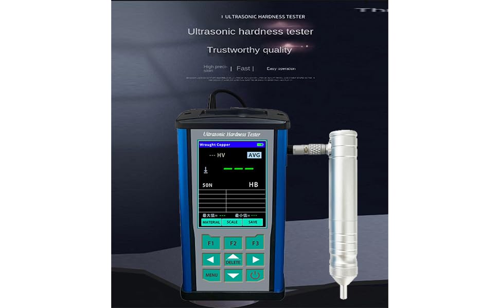VTSYIQI Ultrasonic Hardness Tester Meter Durometer Sclerometer with Multi-Point Calibration Force 98N 10kgf Probe Maximum Roughness Test Surface Ra<15um for Forgings Welds and Heat Affected Zones