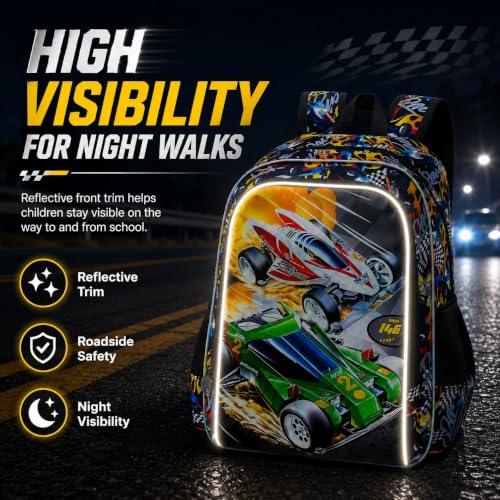 Image of WZLVO 3PCS Race Car Preschool Backpack, 16 inch Cool UV Printing Boys Bookbag /School Bag with Lunch Box & Pencil Bag for Elementary - 2 * Race Car
