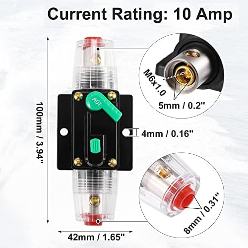 2 Pcs DC 12V- 48V 10Amp Car Circuit Breaker with Manual Reset Automotive Inline Fuse Holder Protector Black Green