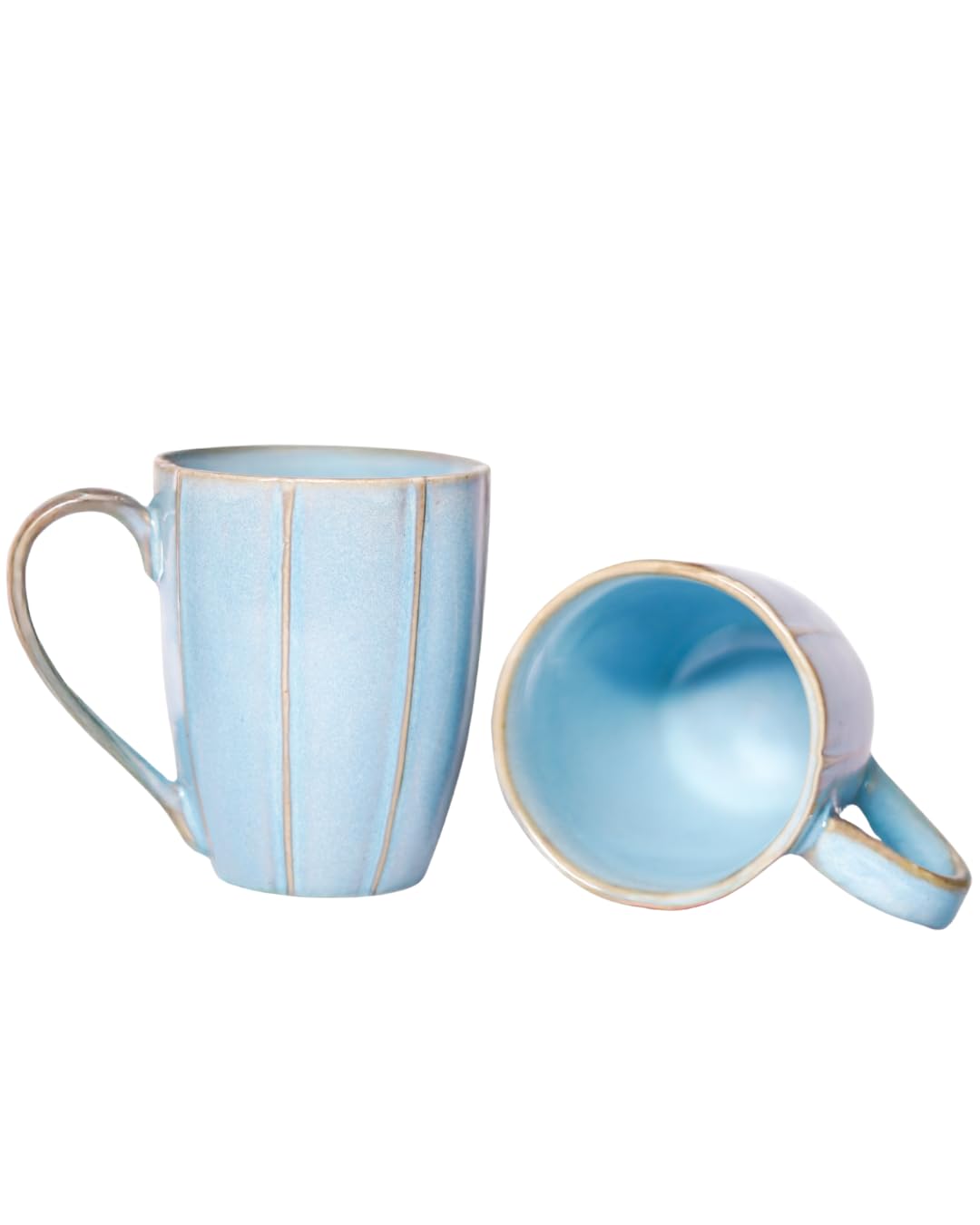 Set of 2 Sky Blue Ceramic Coffee Mugs with Gold Line Design | Microwave Safe Tea Cups for Home & Office (2)