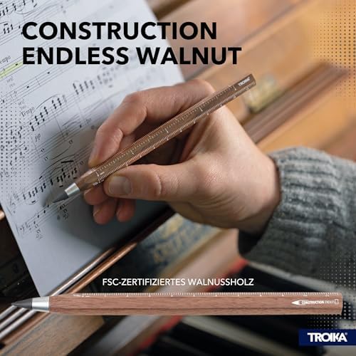 TROIKA Çok amaçlı kurşun kalem, sürdürülebilir sonsuz yazı uçlu (yakl. 20 km yazma uzunluğu) – Construction Endless WALNUT – FSC sertifikalı ceviz ağacından – ahşap, metal – kahverengi - Görsel 6