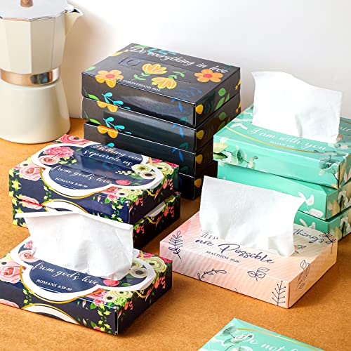 Image of Yinder 24 Packs 960 Sheets Tissue Cube Car Facial Boxes Disposable Facial Travel Tissues Holder Soft Watercolor Boxes 2 Ply 40 Sheets for Wedding Household Car Kitchen Bathroom(Religious)