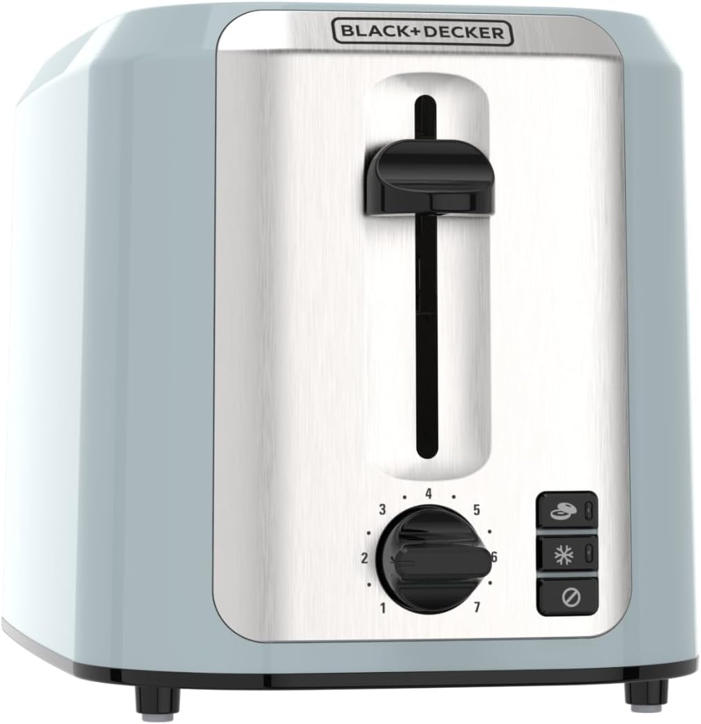 BLACK+DECKER 2-Slice Toaster, Extra-Wide Slots, 7 Shade Settings, Bagel & Frozen Functions, Removable Crumb Tray, Surf Spray Blue