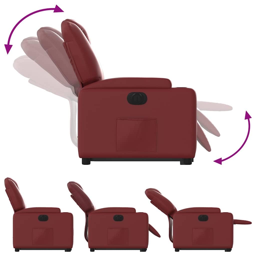Sillón reclinable eléctrico para levantar personas, color rojo vino