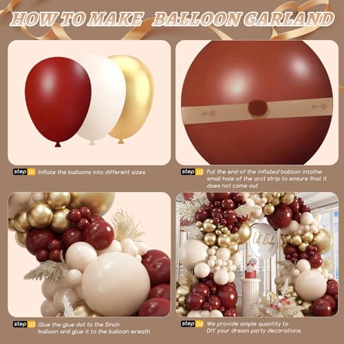 Image of Burgundy Balloon Garland Arch Kit,412Pcs Burgundy and Sand White Metallic Gold Balloons for Wedding Bridal Shower Birthday Wine Anniversary Engagement Party Graduation Decorations