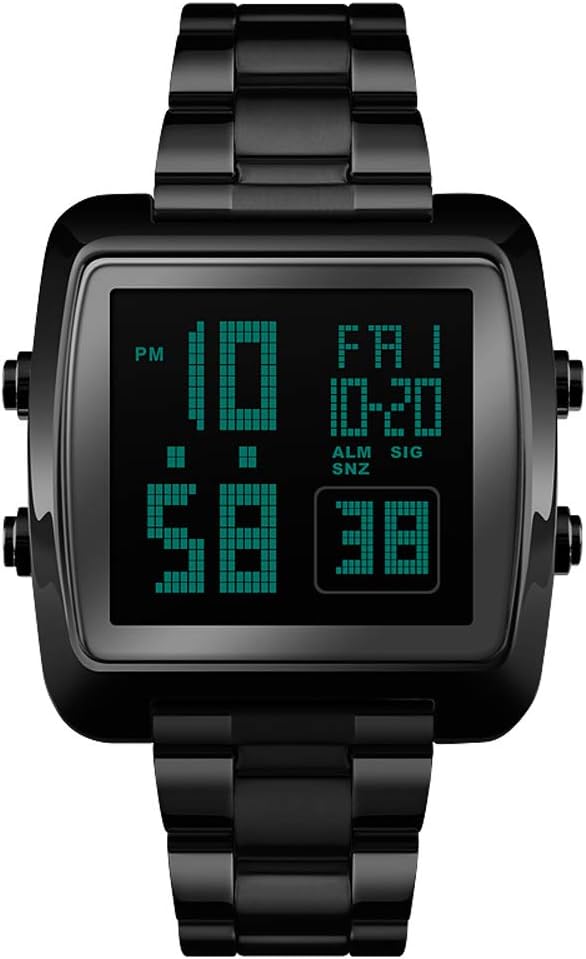 Men's Multi-Function Digital Sport Watch Dual-Time Stopwatch Countdown Alarm Watch for Men (Black)