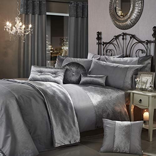 Sienna Glitter Duvet Cover with Pillow Case Sparkle Glitz Velvet Bedding Set Grey Silver