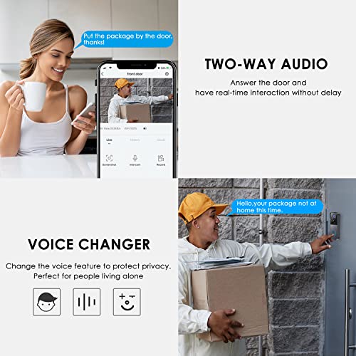 Kamep Doorbell Camera Wireless With Chime,Video Doorbell Support 2.4G Wifi，2-Way Audio/Voice Changer/Pir Motion Detection/145°Wide Angle Vision/Ir Night Vision/Cloud Storage #TOP2