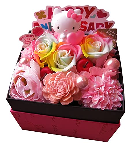 誕生日プレゼント 人気 キティ入り 花 フラワーギフト レインボーローズ プリザーブドフラワー入りギフト キティちゃん プリザーブドフラワーフレンチbox...
