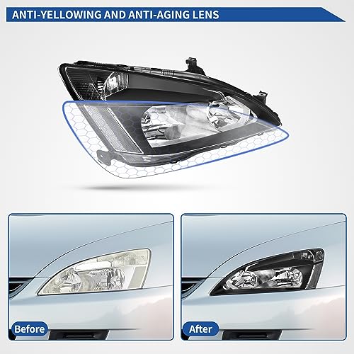 Image of oEdRo Headlight Assembly Compatible with 03 04 05 06 07 Accord OE Headlamp Replacement Black Housing Clear Reflectors Clear Lens - Pair Set