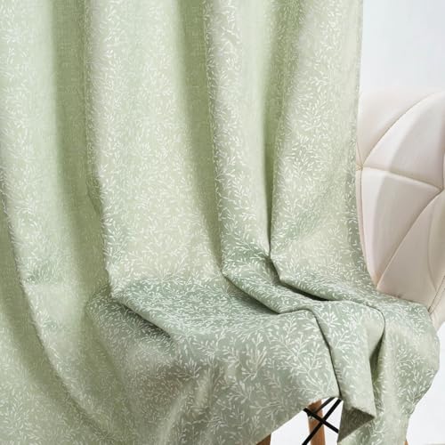 Image of haus & kinder Printed Jacquard Window Curtains 5 Feet Long Pack of 2 Window Curtains, 5 Feet Curtains for Window (Willow Breeze, Celladon Nature 130x152 CM)