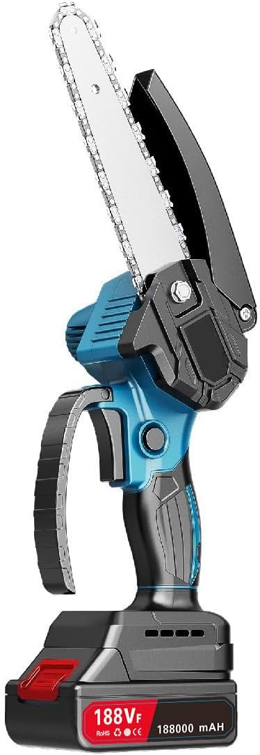 Generic Mini chain saw, cordless 6 inch handheld portable electric chain saw, 21V battery powered, safety lock, for tree pruning wood cutting, DJ001
