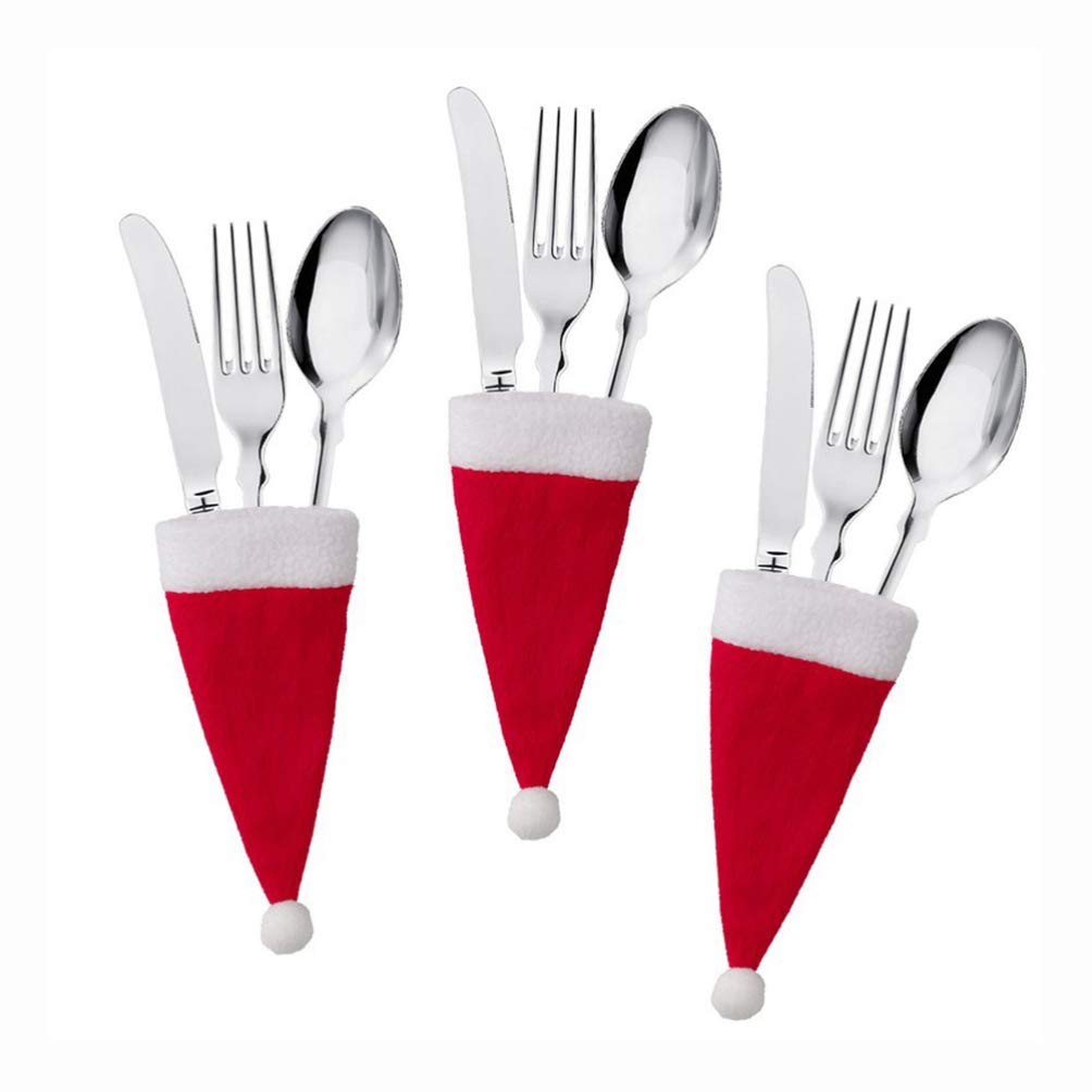 24 mini cappelli di Natale, portaposate di Natale, piccoli cappelli di Natale, mini cappelli di Natale, mini cappello di Babbo Natale, cappelli di Natale per bottiglie, cappello di Natale piccolo