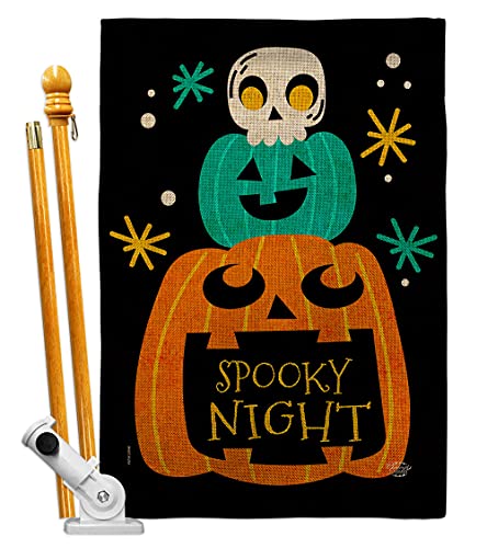 Ornament Collection Spooky Night Burlap House Flag Set Fall Halloween Witch Trick or Treat Black Cat Season Autumntime Pumpkin Decoration Banner Small Garden Yard Gift Double-Sided, Made in USA