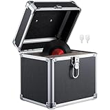 Trintion Schallplatten Aufbewahrung 100 LP Plattenkoffer Schallplattenkoffer Tragbarer Abschließbarer Vinyl Koffer für 12-Zoll Schallplatten Schutzbox mit Transportfunktion Record Case Schwarz