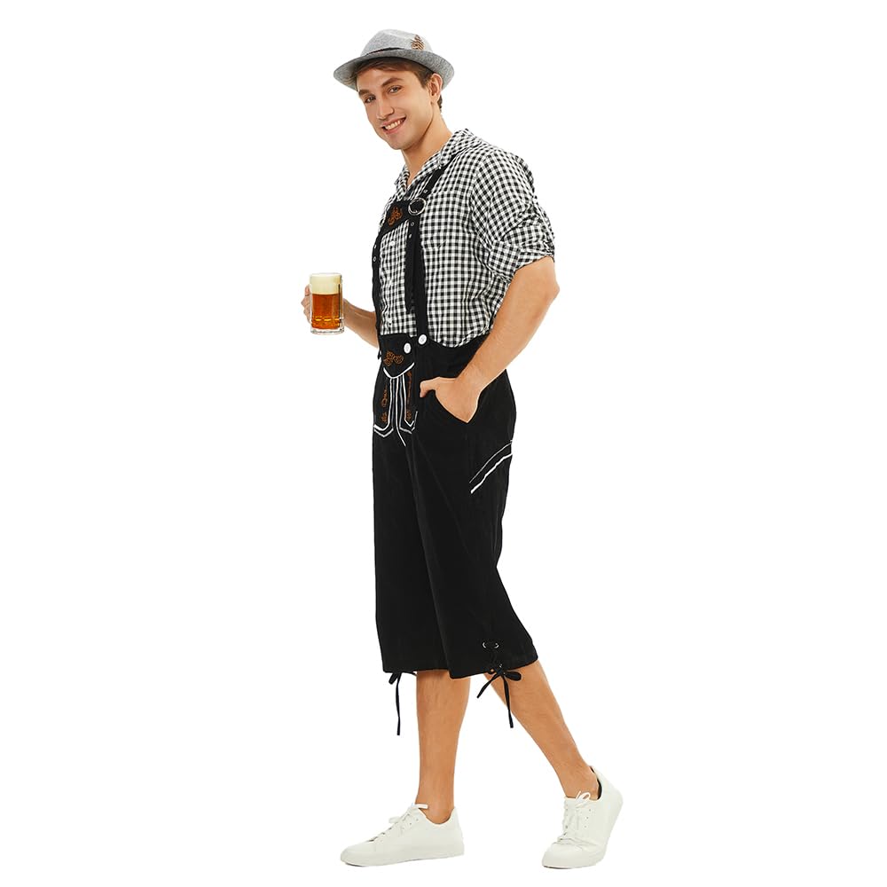 Kostium na Oktoberfest dla mężczyzn, oryginalne bawarskie spodnie ludowe męskie z haftem (czarny/brązowy) + koszula ludowa (czerwony/zielony/czarny), strój męski na Oktoberfest, wygląd skóry