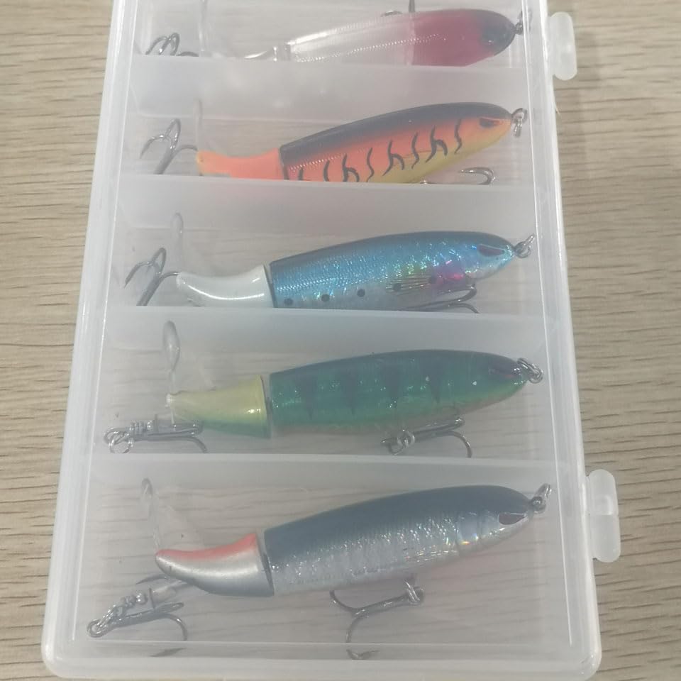 5 pièces Ensemble de leurres de pêche/appât Whopper avec boîte/Queue rotative 13g 19g Crayon Popper pêche à l'appât Dur