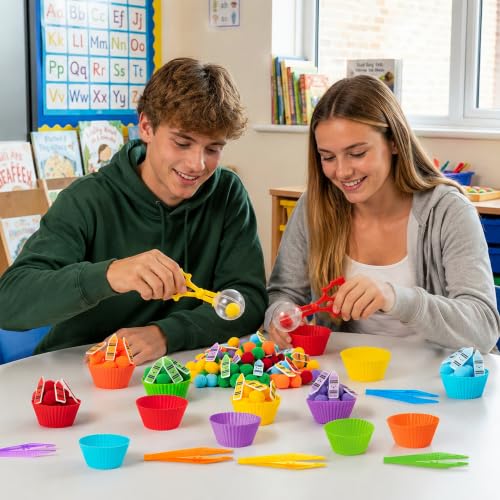 Image of EZdhuawuse Crayon Sensory Bin Fillers, 321Pcs Back to School Fine Motor Set | Counting Sorting Summer Gift for Teens Students Adults, Colorful Felt Crayons Pom Poms Cup Clip, School Education Activities