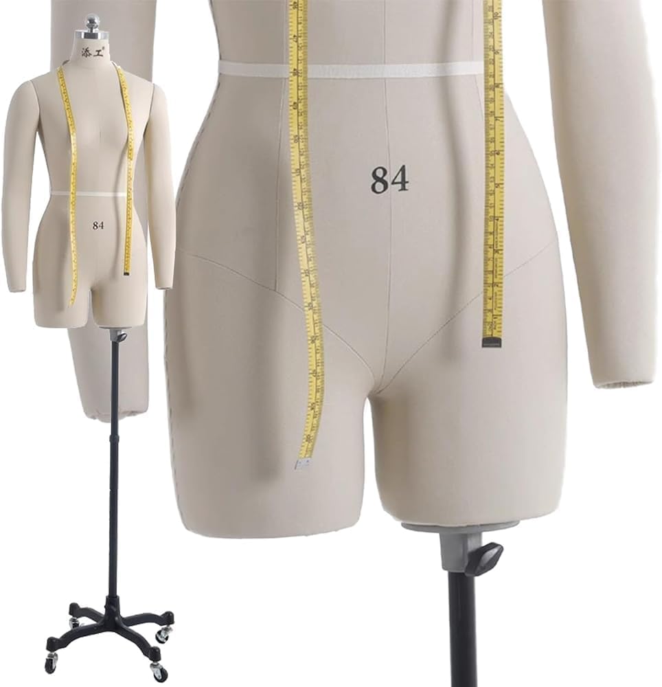 Manichino a forma di busto per cucito, forma del corpo appuntabile con 2 braccia morbide, manichino da sarta su ruote