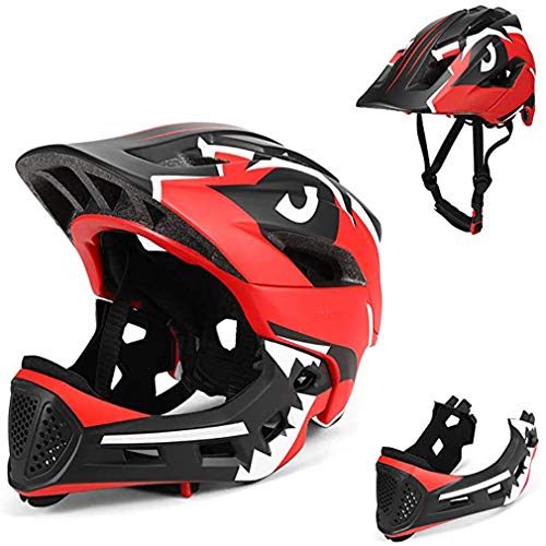 YanLin Kids Safety Helmet for Bike Scooter Bicycle Skateboard Child Anti-Sweat Full Face Helmet Shockproof Safety Detachable Chin with 13 Ventilation Holes for Riding Skateboard Bike Scooter,Red
