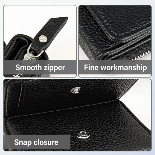 Small Wallet for Woman, Ladies Fashion Trifold Leather Wallet, Multi Card Holder Wallet with Zipper Coin Pocket (Black)3