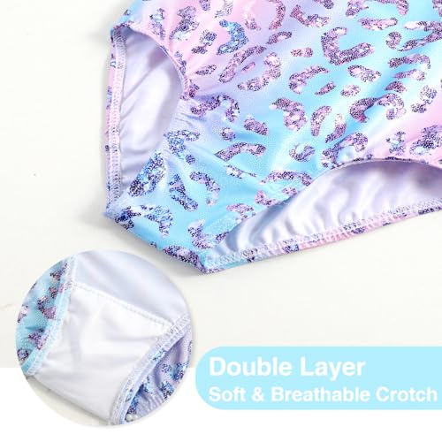 HOZIY Girls Gymnastics Leotards Outfits Sparkly Bow Back Unitards Biketard with Tumbling Shorts Hair band Kids 3-10 Years