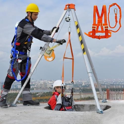 BYFSRUS Confined Space Tripod Kit 1200Lbs 1800 2600 Lbs, Aluminum Alloy Emergency Rescue Tripod Hoist Safety Fire Rescue Tools,1800Lbswinch(1200LBSWinch)