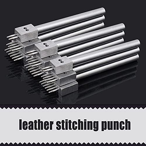 Stainless Steel 2pcs 6 Prong Row Hole Punch Diamond Lacing Stitching Chisel Set DIY Leather Craft Tool Kits (4mm)