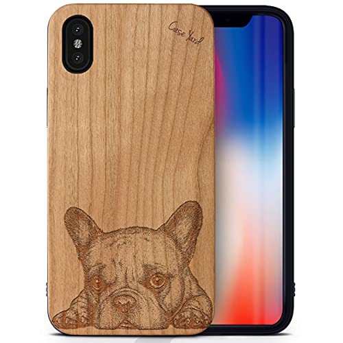 Caseyard Wood Phone Case For Iphone Xs Max Laser Engraved French Bulldog Design Cherry Wood Compatible Iphone Case Protective Shockproof Slim Fit Cell Phone Cover For Men & Women #TOP23