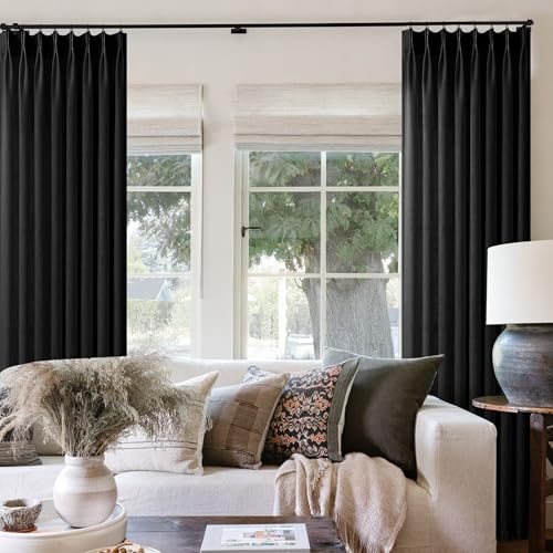 Image of Black 70 Inch Wide Curtains 96 Inches Long Pleated Curtain 70x96 1 Panel